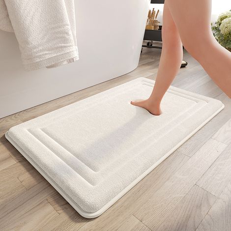 Tapis d'entrée de salle de bain blanc absorbant et à séchage rapide, 40x60cm, une pièce, antidérapant, épais, résistant aux taches et résistant. (1/5)