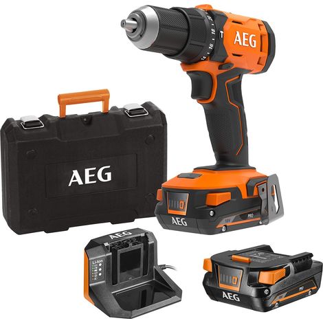 AEG BSB18G4-402C Trapano a Percussione Spazzolato, 2 batterie da 4.0Ah, 60 Nm di Coppia, Cambio a 2 Velocità, 500 Giri per min e 0-1800 Giri per min, Frizione a 24 regolazioni (1/4)