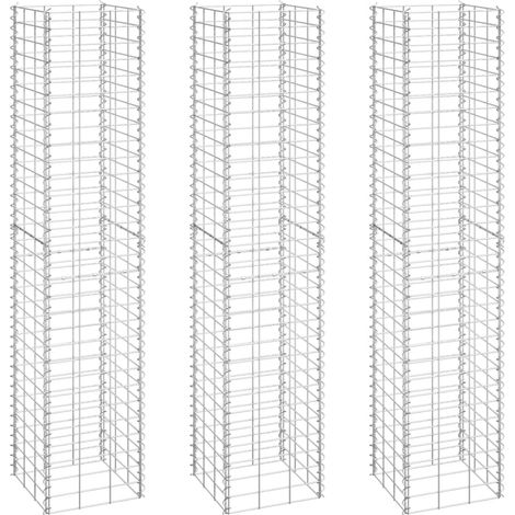Lits surélevés en gabion 3 pcs 30 x 30 x 150 cm fer Argent