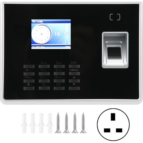 Poignet de porte à empreinte digitale et code, écran TFT couleur 2,4 pouces, pointeuse pour employés, 100-270V (prise UK) (1/5)