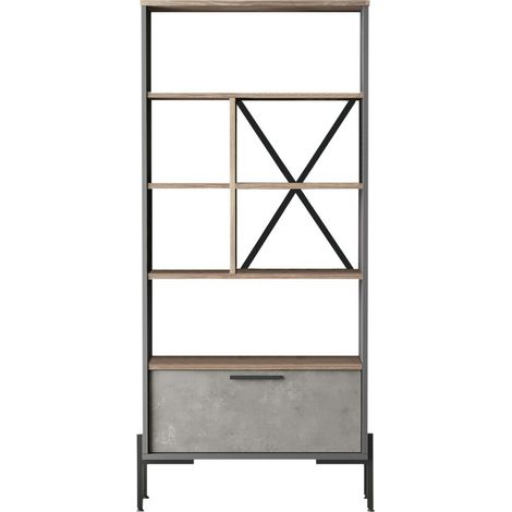 Bibliothèque étagère Mayta en bois Chêne clair et Gris mat (1/5)