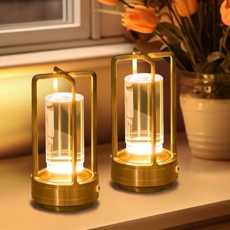 Lámpara de mesa con carga inalámbrica, 3 - cristal - regulador de intensidad continuo, adecuada para dormitorio, cafetería, bar, mesa de comedor, restaurante, color dorado (2) (1/4)