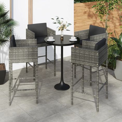 Bar Stools 4 pcs with Cushions Grey Poly Rattan vidaXL (1/5)