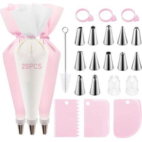 Kit Douilles Pâtisserie - 40 Pièces - Poches Silicone Réutilisables - Pour Décoration Gâteaux Tarte Cupcakes - 10 Douilles Acier Inoxydable + Accessoires (1/5)