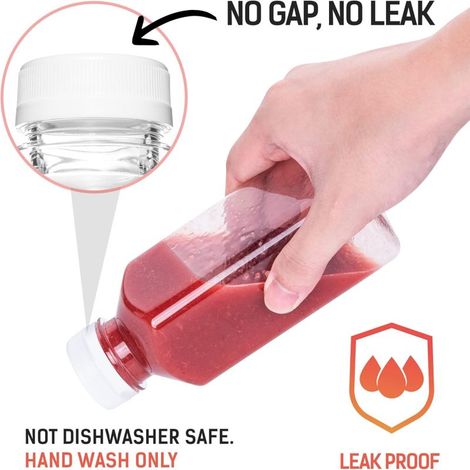 Bouteilles à jus transparentes réutilisables (avec couvercles), 35 cl, lot de 6, transparentes — Idéales pour les jus, les smoothies et autres boissons (1/2)
