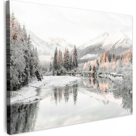 CUADRO EN LIENZO Naturaleza - Invierno - Árboles - Montañas - Nieve Lienzo Modernos 80x60 cm