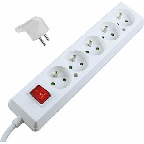 BLOC MULTIPRISES 5 PRISES 2P+T AVEC INTERRUPTEUR CABLE 3M H05VV-F 3G1,5 IP20