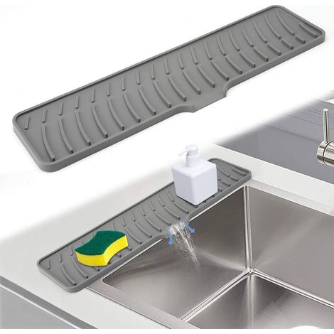 Faucet Tapis pour Cuisine 42 x 10 cm Tapis d'égouttement étroit en Silicone Antidérapant Tapis d'égouttement en Silicone rallongé Antidérapant pour Le Drainage et Le Drainage (1/5)