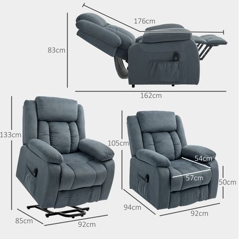 Poltrona reclinabile elettrica fino a 150°, con telecomando, velluto grigio HAVRYA (1/3)