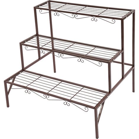 Support à plantes, étagère à plantes en métal à 3 niveaux de style escalier, grande étagère d'exposition pour pots de fleurs, étagère à plantes, étagère à fleurs pour balcon, terrasse, jardin, salon (