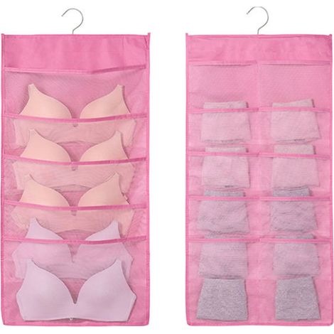 Organisateur suspendu double face pour sous-vêtements, pochette de rangement rotative pour soutiens-gorge, culottes, bijoux, cravates et cosmétiques, rose
