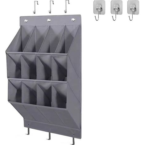 Over the Door Shoe Organizer, 12 Pockets Hanging Shoe Storage Rack with Large Deep Pockets, Oxford 600D Fabric Grey Shoe Storage Rack with 6 hook for Shoes, Slipper,Home Accessories etc-Gris (1/4)