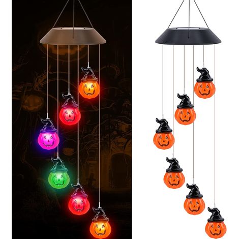 Halloween-Kürbis-Dekorationen, mehrfarbige Kürbis-Solar-Windspiele, wasserdichte LED-Halloween-Lichter für Kinder, Geschenke, Outdoor-Dekoration für Veranda, Hof, Garten (1/5)
