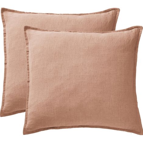 Lot de 2 taies d'oreiller "Soline" 60 x 60 cm & 50 x 70 cm "Lin lavé" l'Effet Papillon - Soline Vieux Rose - - Soline Vieux Rose - Taie d'oreiller 60 x 60 cm (1/3)