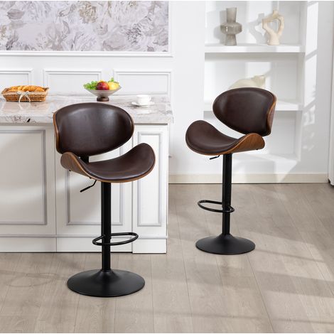 Tabouret de bar pivotant réglable en PU marron OKMYHOME (1/5)
