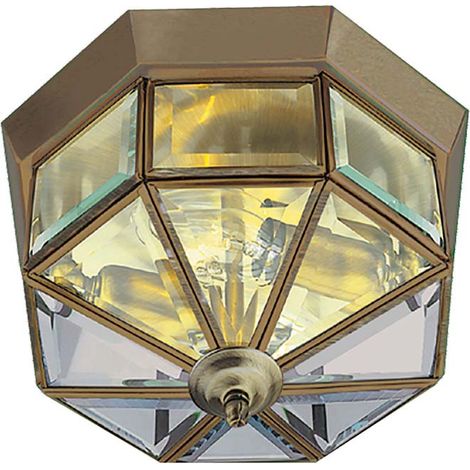 Searchlight Flush - Plafonnier affleurant à 2 ampoules en laiton antique avec verre transparent, E14 (1/2)