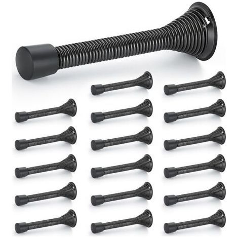 Door Stops, Pack of 18, Black, Spring Loaded, with Rubber Stopper, for Bottom of Door (1/5)