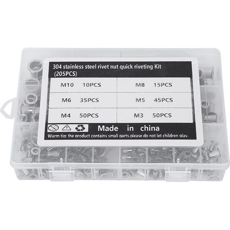 Kit de rivetage rapide de 205 écrous à sertir en acier inoxydable M3-M10 avec boîte transparente (1/5)