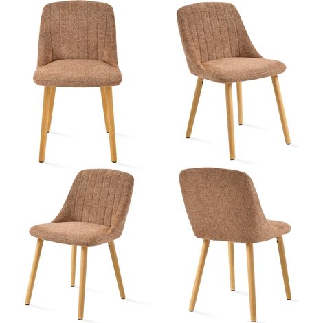 Goeurvant Chaises de salle à manger modernes avec coussin d'assise épais, dossier ergonomique et pieds en bois, Style et confort réunis - Lot de 4 - Marron - Chenille (1/5)