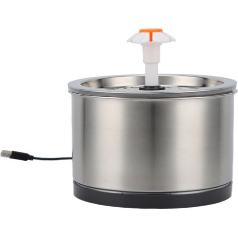 2.5L Fontaine à eau ronde en acier inoxydable pour chat chien, abreuvoir avec câble USB 1.8M (1/5)
