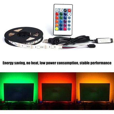 Bande LED USB RGB 5050 5V avec télécommande infrarouge, sept couleurs de fond pour téléviseurs et ordinateurs, couleurs RGB, non étanche (1/5)