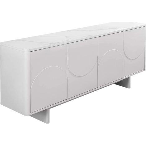 Buffet MIYA 180 cm weiß – 4 Türen, 8 Fächer und Keramikplatte in Marmoroptik (1/5)