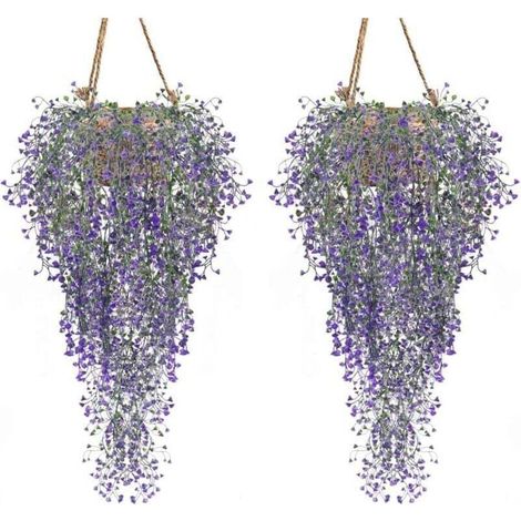 Plantes Artificis Lot de 2 Lierre Vigne Plante Artifici Intérieur Exterieur Fleur artificis pour décoration Murale et Jardin-Violet