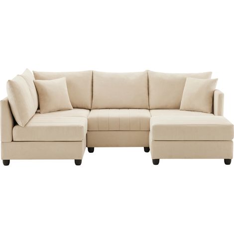 Modulares Ecksofa in Beige für 5 Personen mit umwandelbarem Hocker (1/5)