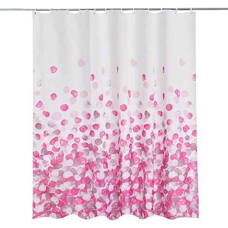 Rideau de douche de salle de bain imperméable, anti-moisissure, 100 % polyester, lavable et facile à nettoyer, avec 12 crochets de rideau, pétales roses, 180 x 180 cm