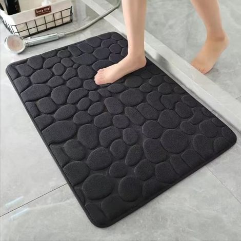 Tapis de Bain Antidérapant,Tapis de Salle de Bain en Flanelle,Super Absorbant,Lavable en Machine,Tapis de Douche Extra,Noir,40x60cm (1/4)