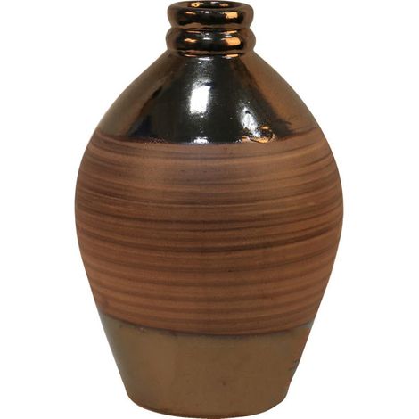 Große, braune Vase, bauchig, 17 x 17 x 24,5 cm (1/2)