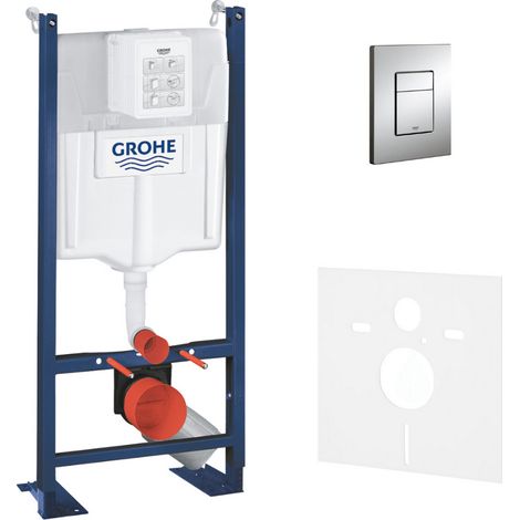 Grohe – Pack WC Bâti autoportant Rapid SL 391450001 – Plaque Skate Cosmopolitan chromée – Set isolation phonique – Réservoir Certifié NF