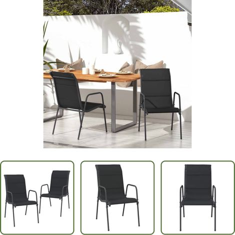 vidaXL Sillas de jardín 2 unidades acero y textilene negro (1/5)