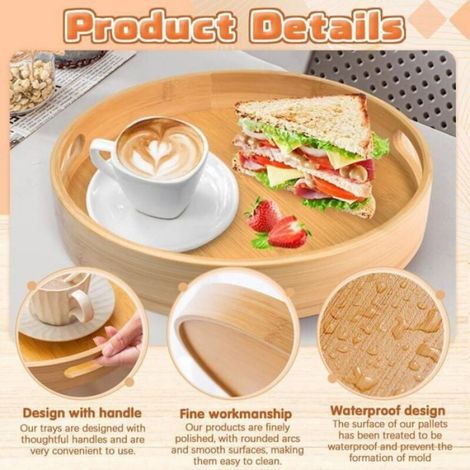 Plateau Service Bois Bambou 40cm, Design Naturel avec Poignées, Snack/Fruits/Café, Décoration Table (1/4)