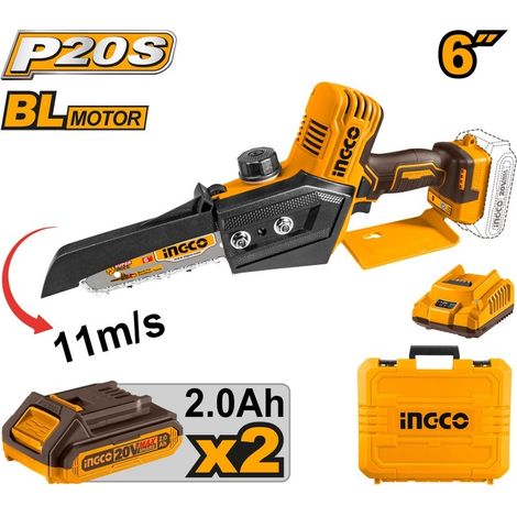 Mini elettrosega 20v brushless con due batterie 2ah caricabatterie e valigetta