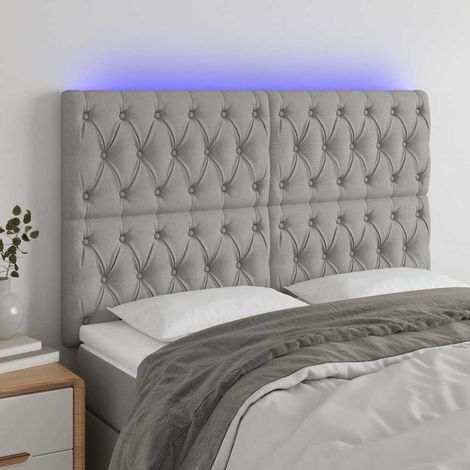 Tête de lit à LED réglable gris clair en tissu, 160 x 7 x 118/128 cm, 2 bandes LED - PANGIVO (1/5)