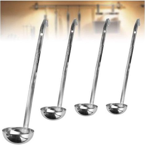 Ensemble de 4 louches à soupe en acier inoxydable, louche à sauce à long manche de 1/2/3/4 oz, cuillère à verser, cuillère (1/5)