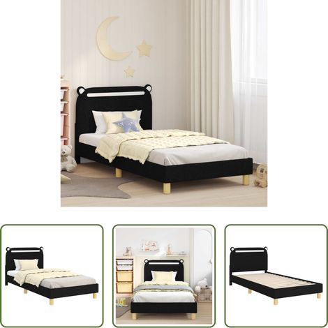 vidaXL Design bas - Cadre de lit pour enfants avec tête de lit Noir 90 x 200 cm (1/5)