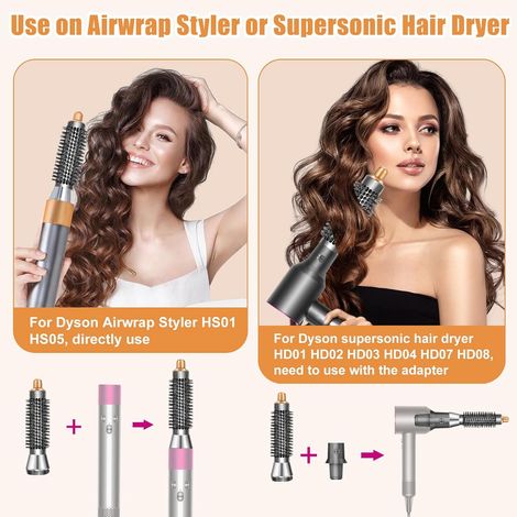 Piccola spazzola rotonda (20 mm) e adattatore per asciugacapelli, compatibile con Dyson Supersonic HD01 HD02 HD03 HD04 HD08 e compatibile anche con Dyson Airwrap HS01/HS05. (1/4)