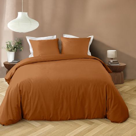 Parure de Lit 3 Pièces Microfibre Unie Lavée 100% Polyester – LIAM – Certifiée Oeko-TEX - 240 x 220 cm - marron (1/4)