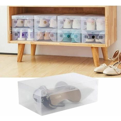 (White)Set of 20 Clear, Foldable Plastic Shoe Boxes with Lids and Holes (1/4)