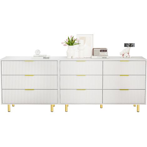 Commode modulaire 9 tiroirs design moderne blanc et or 200x40x72cm (1/5)