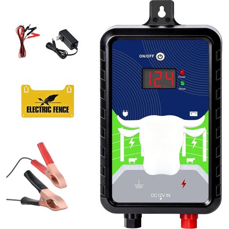 Électrificateur de Clôture Électrique 4 Joules , 24km/15 Miles IP65 Étanche Alimentation Secteur/Batterie/Solaire – Choc Puissant pour La Protection des Animaux et Dissuasion des Grands Prédateurs