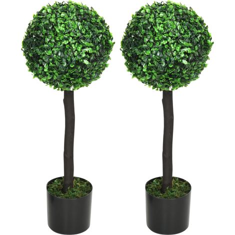 Buis synthétique lot de 2 60 cm pour décoration intérieure/extérieure Ø20x60 cm Vert