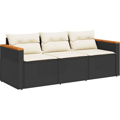 Maison Exclusive - Gartensofa mit Kissen 3-Sitzer Schwarz Poly Ra (1/5)