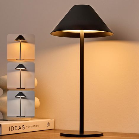 Lampe de Table LED Extérieur Tactile Sans Fil Rechargeable USB Autonomie 10j, Lampes Chevet Battery Interieur Petite Lamp Touch Lumiere Wireless Home Lamps IP54 Waterproof Jardin Garden Noir (1/5)