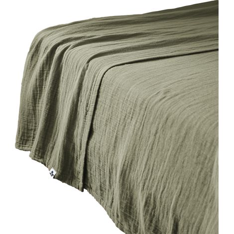 Drap plat 240x300 cm Gaze de coton unie GAIA coloris Vert Romarin (1/5)