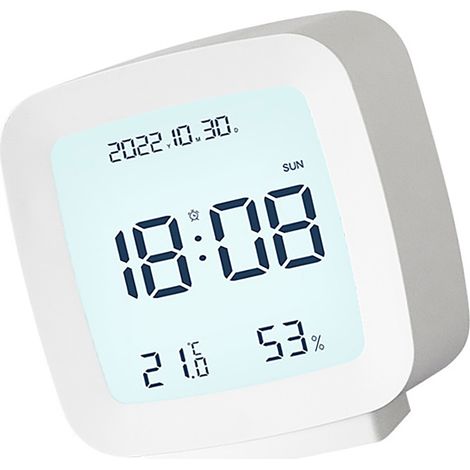 Despertador digital LED para niños con indicador de temperatura y humedad Despertador blanco para interiores, portátil, ABS, 110 g (1/5)