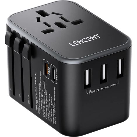 Adaptateur de Voyage Universel Chargeur International 3 USB et 2 Charge Rapide Type C Chargeur Mural Mondial Tout-en-Un pour Tablette Type A/C/G/I USA/UK/EU/AUS (1/5)