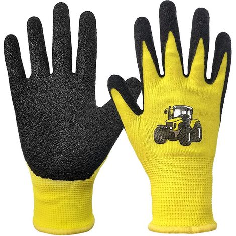 Gants de jardin pour enfants, paume en caoutchouc latex, doublure tricotée, flexible, confortable, ferme, jardin d'enfants, enfants d'âge préscolaire, doux et amusants, 6 à 8 ans, jaune, (1/5)
